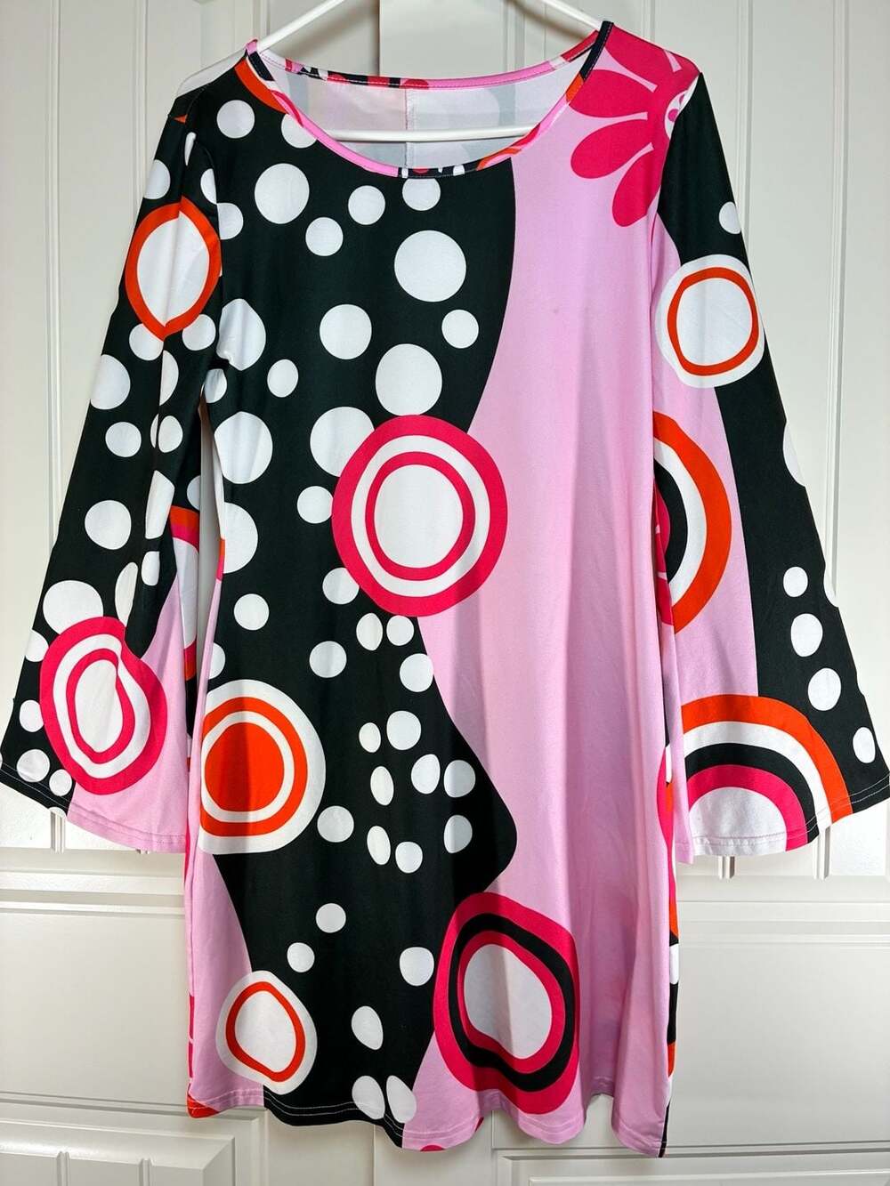 70s Disco Hippie Costume Retro Print Dress Headband Accessories Set Women’s Larg